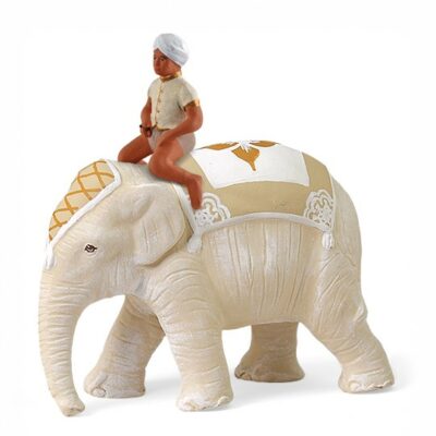 SANTON ARTERRA - Eléphanteau d'apparat et Cornac - 7cm blanc